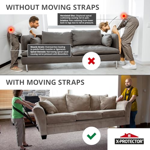 X-Protector Moving Straps - 2 Pairs - Lifting Straps for 2 Movers - Move Furniture Easily and Safely - Perfect for Lifting and Moving Heavy Objects! (with Back Support) - style: Moving Straps (With Back Support, Black)
