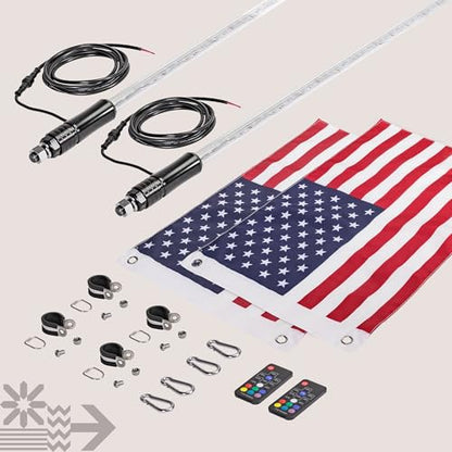 True Mods 2pc 6ft RGB LED Whip Light for UTV ATV [RF Wireless Remote] USA Flag Waterproof LED Lighted Whip CB Antenna Pole Stick for RZR Can-Am Polaris SxS 4x4 Quad Dune Buggy 4 Wheeler Accessories - size: 6 ft - Pack of 2