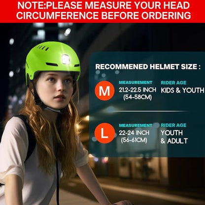 DKONI Bike Helmet with LED Lights Bicycle Helmets Commuter Cycling Helmet USB Rechargeable Front & Back LED Light Helmet for Adult Men Women - color: Yellow, size: Large: 22-24 inch (56-61cm)
