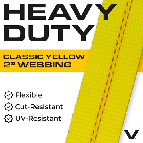 VULCAN Car Tie Down with Snap Hooks - Lasso Style - 2 Inch x 96 Inch - 4 Pack - Classic Yellow - 3,300 Pound Safe Working Load - size: Snap Hooks - Classic Yellow (4 Pack)