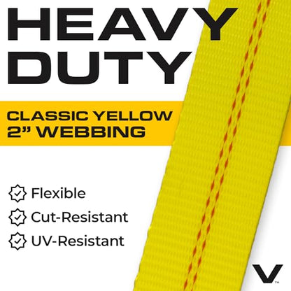 VULCAN Car Tie Down with Flat Hooks - Lasso Style - 2 Inch x 96 Inch - 4 Pack - Classic Yellow - 3,300 Pound Safe Working Load - size: Flat Hooks - Classic Yellow (4 Pack)
