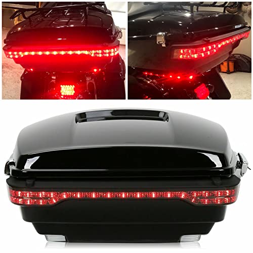 ECOTRIC King Motorcycle Storage Trunk Compatible with 2014-2024 Harley Touring w/Brake Turn Tail Light Lamp w/Latches w/Hinges - color: Black, size: 20X25.0X13 Inches