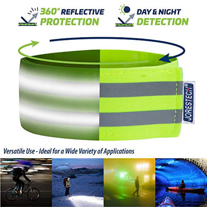 JORESTECH 6 Piece Reflective Safety Wristbands/Armbands with Mesh Storage Bag – High Vis Yellow Reflectors for Running, Jogging, Cycling, etc.