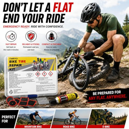 Bike Tire Repair Kit 80 PCS, Flat Tire Repair Kit with 54 Patches, 4 Vulcanizing Glue Tubes, Tire Levers & Valve Core Tools for Bikes, E-Bikes, Scooters & Inner Tube Repairs