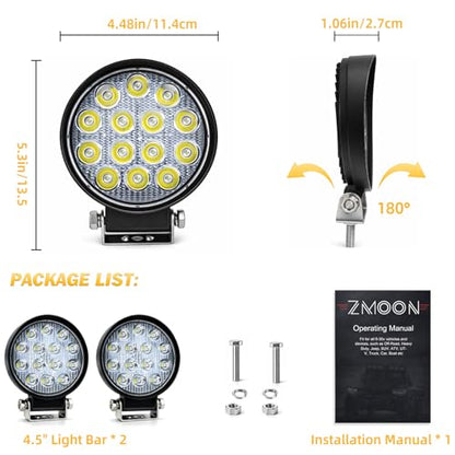 Zmoon 4.5'' 84W Round LED Offroad Flood Lights, Waterproof 12V/24V Round LED Light Bar for Truck Tractor ATV UTV SUV Motorcycle Off Road Fog Driving Lights 2Pack - color: 4.5in Round LED Light Bar