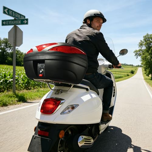 Yescom AHR 48L Motorcycle Top Case with Light Universal Tour Tail Box Scooter Trunk - size: 48L w/ LED