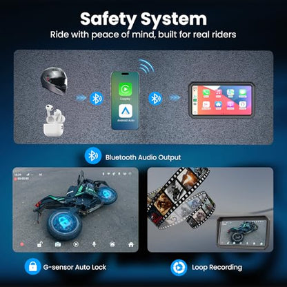 Wonvon 6.25" Motorcycle CarPlay Display Wireless Apple CarPlay | Android Auto GPS Navigation, 2K Dual Dash Cam, IP69 Waterproof, Anti-Glare Screen, Quick Release Mount - color: 6.25 Inch for 99% Motor