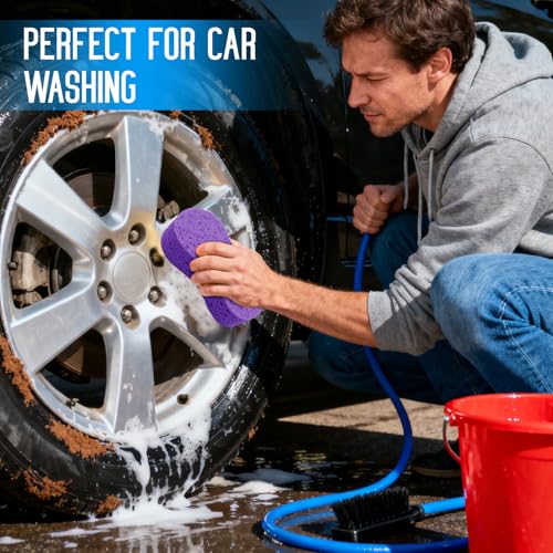 3PCS Car Wash Sponge, Heavy Duty Car Sponges for Washing, Car Accessories Large Sponges for Cleaning, Automotive Cleaning Supplies, Eco Friendly Sponge (7.68 x 3.74 x 1.38 Inch), Purple - color: Purple