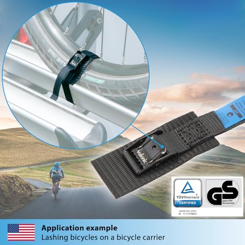 valonic ANT - Short Lashing Strap, Padded, 4 Pieces, 1 ft, 350lbs Breaking Strength, cam Buckle, Black - tie Down Straps for Bike Rack - size: 1.1 FT