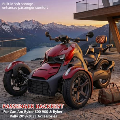 Motorcycle Rear Passenger Backrest Fit for Can-Am Ryker 600/900/Rally Edition 2019-2026, Ryker Sport 2022-2026, 15 Inches Detachable Backrest Pad with Mount Kit, Replace #219400843 (Red Line) - color: Red Line