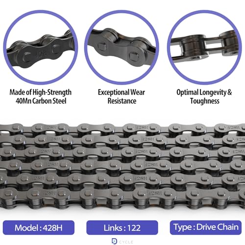 428H Motorcycle Chain 122 Links with Chain Breaker Heavy Duty Chain for 125 150 200cc Mini Bike Dirt Bike Go Kart Compatible with SSR TaoTao Coolster Apollo Baja Kazuma Chinese ATV