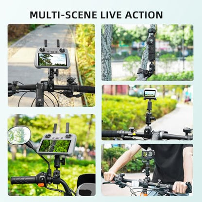 Bike Holder Mount Adapter for DJI RC 2/ RC Controller,360° Dual Ball Head Motorcycle Handlebar Holder Clamp for DJI Mini 4 Pro/Mini 3 Pro/Air 3/Mavic 3 Pro Smart Remote Controller, Black
