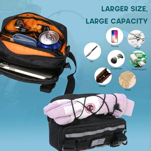 Riverruns Reflective Motorcycle Handlebar Bag Dual Strips Quick Access - 2.5L Universal Tool Pouch, Bright Orange Lining, Glasses Pocket, Multi-Mount Cruiser Front Fork Sissy Bar Convertible