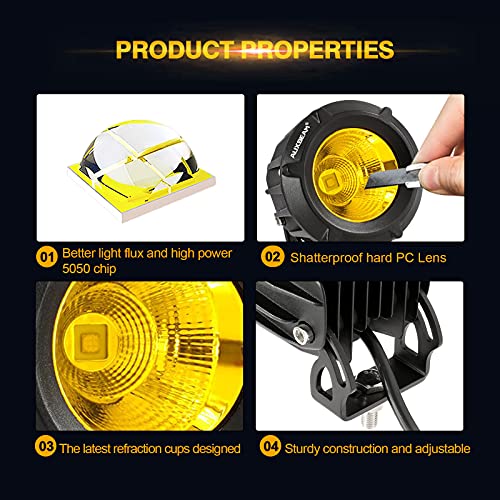 Auxbeam 3.5in 50W Round LED Offroad Light, 5000LM Amber Fog Light, Yellow Spot Flood Combo for Jeep & Truck - color: Amber Led Offroad Light