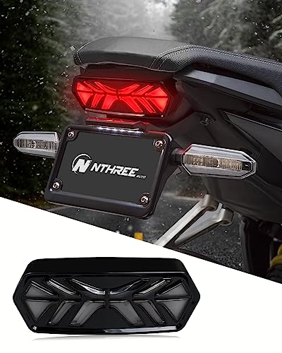 NTHREEAUTO LED Brake Tail Light Sequential Turn Signals Motorcycle Rear Taillight Compatible with Honda Grom MSX125 CB650F CB650R CBR650F CTX700N (Smoked Lens)
