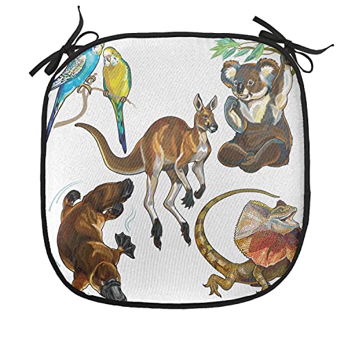 Lunarable Tropical Chair Cushion Pad, Koala Family on Dotted Spotted Background Marsupial Mascots of Mother Earth, Seat Padding for Kitchen & Patio with Anti-Slip Backing, 16"x16", Grey and Blue - color: Grey and Blue, size: Pack of 1