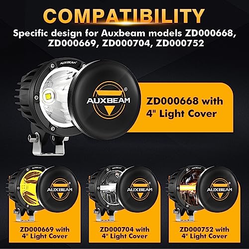 Auxbeam C4 Series 4 Inch Black Protective Light Covers, Round Offroad LED Pods Lens Cap, On Road & Off Road, Polycarbonate Plastic, Snap-On Design, 2 Packs - color: C4 Series 4" Light Covers
