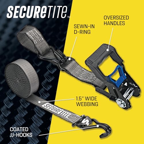 Secure Tite 1-1/2” x 20’ Tie Down Ratchet Straps, Ratchet Tie Down Straps, Double J-Hook, 1667 lbs Working Load Limit, 5000 lbs Break Strength,(Pack of 16) - size: 16 Pack
