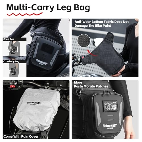 Rhinowalk Motorcycle Fuel Tank Bag, Magnetic Quick Release, Black, One Size, Leg Bag, Waist Pack