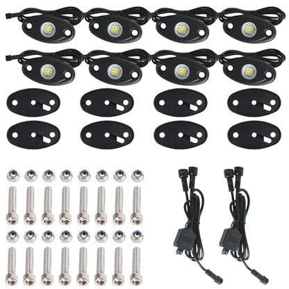 20pods White Rock Lights Dc 12v-80v 6000k Aluminum Alloy Pure White Led Rock Lights with Switch Wiring Harness Kit Ip68 Waterproof for Trucks Pickup Offroad Car SUV Utv ATV Rv Fends Underglow Lights - color: White-20Pcs + Switch Wiring Harness