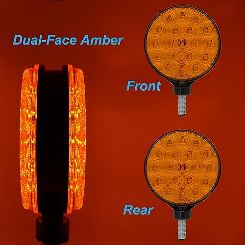 4" Round Dual-Face Amber Lens 12V Pedestal Mount Hazard Warning Lamp Flashing Caution Light for Boat Trailer SUV Camper RV Off-Road Kenworth Peterbilt Freightliner Trucks - size: 1Pcs Warning Light