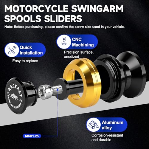 M6 Swing Arm Spool Sliders Universal CNC 6MM Rear Swingarm Sliders Stand Compatible With R7 YZF R1 R3 R6 R6S YZF600R FZ1 FZ6 FZ6R FZ8 FJ09 FZ09 FZ10 MT09 MT10 (Gold - M6) - color: Gold - M6
