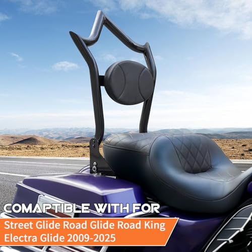 AUFER Motorcyle Rear Passenger Backrest Sissy Bar With Locked Rotary Latches Clips Compatible With For Harley Touring Road King Electra Glide Street Glide Road Glide FLHR FLHX FLHT FLTR 2009-2025 | Premium Stylish Sissy Bar Backrest, Quick Install & Easy