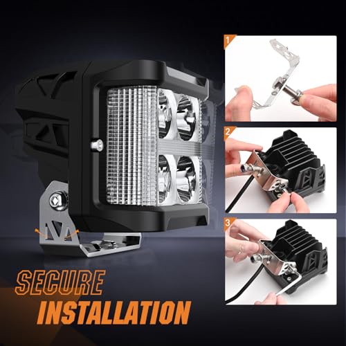 Nilight Side Shooter LED Light Pods with Amber DRL 4 Inch 26 W Spot Flood Combo LED Cubes Light w/ 16AWG Wiring Kit for Offroad Driving Fog Light Auxiliary Light on Truck ATV UTV - color: 4LED Sideshooter Spot Pod w/ Amber DRL