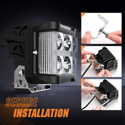 Nilight Side Shooter LED Light Pods with Amber DRL 4 Inch 26 W Spot Flood Combo LED Cubes Light w/ 16AWG Wiring Kit for Offroad Driving Fog Light Auxiliary Light on Truck ATV UTV - color: 4LED Sideshooter Spot Pod w/ Amber DRL