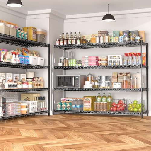 60" W Storage Shelves 2640 LBS Heavy Duty Garage Shelving, Adjustable Wire Shelving Metal Shelving with Liners, Fits 27-Gallon Totes, 60" W x 18" D x 68.4" H for Commercial Warehouse, Black - size: 60" W x 18" D x 68.4" H-4 Tier