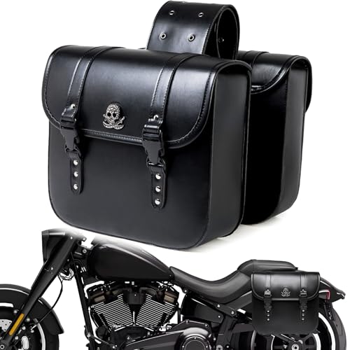 Motorcycle Saddlebags with Buckle, 30L Waterproof Leather Side Saddle Bags, Universal Powersports Saddlebag for Harley Sportster Dyna Softail Honda Shadow Rebel Yamaha V-star Kawasaki Vulcan Cruiser - color: Black-Buckle
