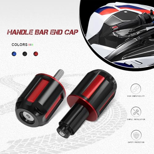 Motorcycle Handlebar Bar Ends Plug, CNC HandleBar Bar Ends Grips Plug Fit For Kawasaki Yamaha Honda Suzuki Aprilia And Motorcycles With Handlebar Inner Diameter Of 14-22mm (Red) - color: Red