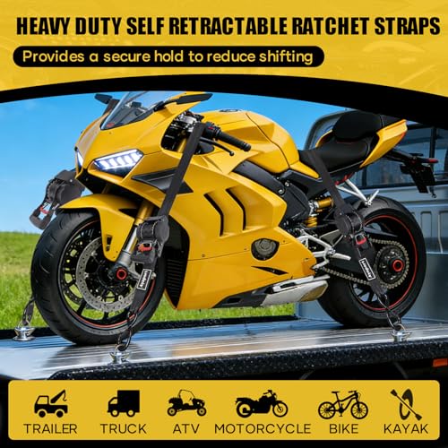 Ayaport Retractable Ratchet Straps 1.75in X 10ft, 4400lbs Break Strength, Heavy Duty Ratchet Straps Self Retractable Tie Down Straps with Hook & Soft Loops for Motorcycle, Cargo Trailer, Truck, 1PK - size: 1.75"x10'-1pc