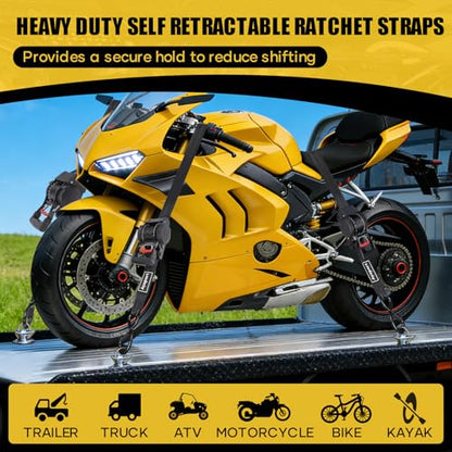 Ayaport Retractable Ratchet Straps 1.75in X 10ft, 4400lbs Break Strength, Heavy Duty Ratchet Straps Self Retractable Tie Down Straps with Hook & Soft Loops for Motorcycle, Cargo Trailer, Truck, 1PK - size: 1.75"x10'-1pc
