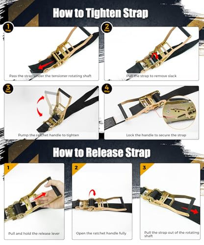 2 Inch Ratchet Straps 6 Pack, 15ft Heavy Duty Tie Down Straps with J Hooks, 6000 LBS Break Strength, 2000 LBS Working Load, Cargo Ratchet Straps for Truck Trailer ATV Motorcycle - color: Black