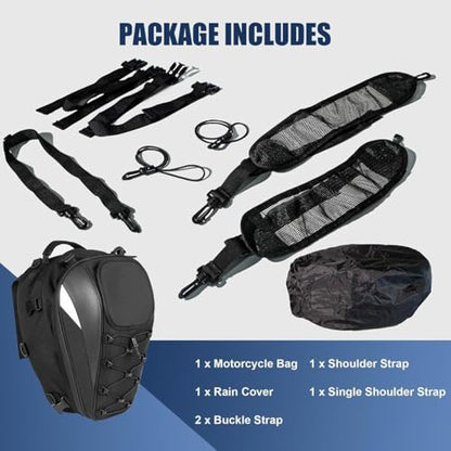 Motorcycle Tail Bag for Kawasaki KLX 230 2020-2024, Expandable Rear Seat Luggage Waterproof, Motorbike Helmet Storage Backpack, Dual Use Sissy Bar Touring Travel Pack