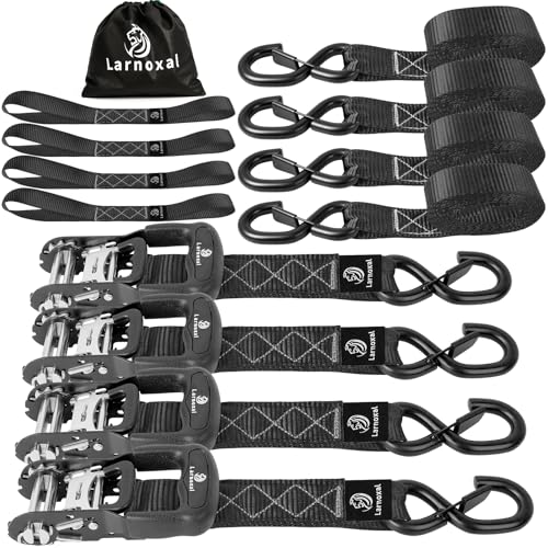 Ratchet Straps, 1.5 inch x 8.2 ft(4 Pack) Heavy Duty Tie Down Straps, Ratchet Tie Down Straps with Soft Loops-5,208 lbs (Black) - color: Black, size: 8.2 Ft