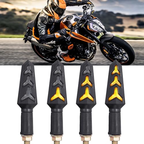 JMTBNO Motorcycle Flowing Turn Signals Universal 12V 12 LED Blinkers Indicators Running Lights Compatible with Honda Yamaha Suzuki Street Sports Bike Dirt Bike Cruiser Scooter Quad Enduro Off Road - color: Amber-Y Shape 2pc