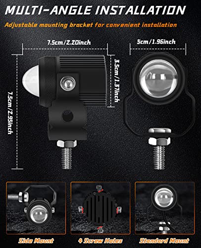 Zmoon Motorcycle LED Driving Fog Lights 60W White and Amber LED Pods Projector Lights 1.3" Aux Spotlight, Compatible with Tractor Truck ATV UTV SUV Boat etc. (2 pack)