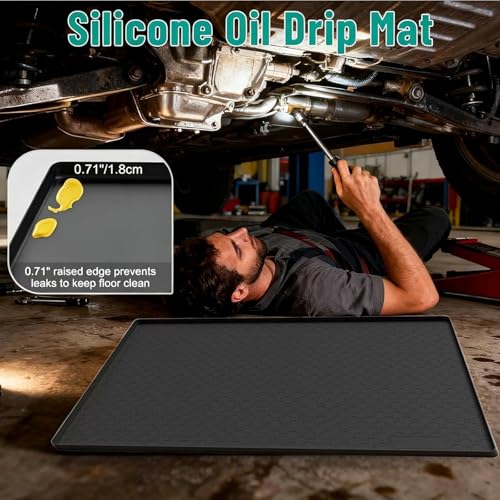 Oil Drip Mat for Under Car, 34'' x22'' Oil Spill Mat for Garage Floor, Silicone Large Oil Drip Pan, No Splatter Non-Slip Oil Catch Tray, Protect Garage Surface from Spill & Stain-Black - color: Black-02
