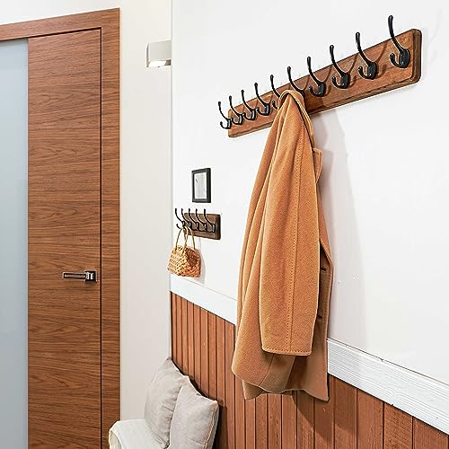 WEBI Rustic Coat Rack Wall Mount,10 Hooks,38 9/16" Long Coat Hooks Wall Mounted,16’’ Hole to Hole,Wood Coat Hanger Wall,Hook Rack Hooks for Hanging Coats,Jacket,Clothes,Hats,Brown - color: Brown Wood/Black Hook, size: 38.2 Inch-10 Hooks