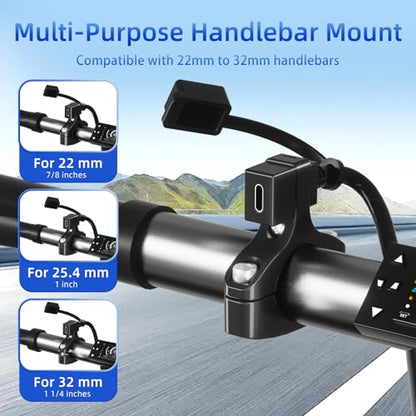 Cliff Top Waterproof Motorcycle USB Charger, 18W PD USB-C Fast Charging, SAE to USB-C Adapter, USB Port with 22–32mm Handlebar Mount for Motorcycle, Scooter, ATV, Phone Devices, Vertical