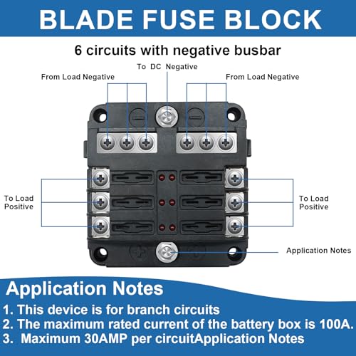 6 Way 12V fuse box waterproof fuse box holder with LED indicator 6 way fuse block with 12V blade 6 circuit for Automotive Truck Boat Marine RV Van Vehicle