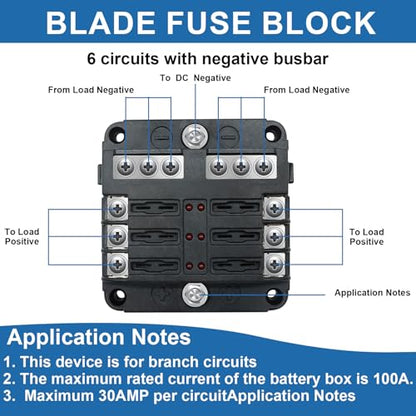 6 Way 12V fuse box waterproof fuse box holder with LED indicator 6 way fuse block with 12V blade 6 circuit for Automotive Truck Boat Marine RV Van Vehicle