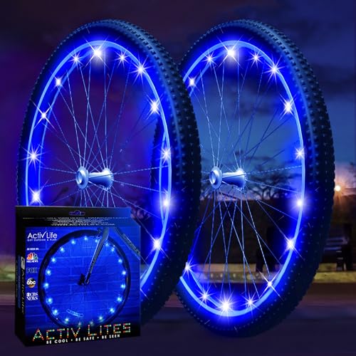 Activ Life 2-Tire Pack LED Bike Wheel Lights with Batteries Included, Get 100% Brighter and Visible from All Angles for Ultimate Safety and Style - color: Blue