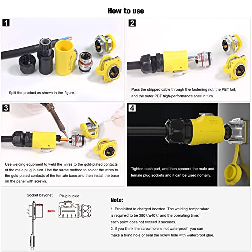 Waterproof Connectors,3 PIN Waterproof Connectors, IP67 Power Connector, Aviation Cable Connectors for Automotive, Marine, Lights, and Other Indoor/Outdoor Electrical Wire Connections - style: 3PIN-Yellow-NEW