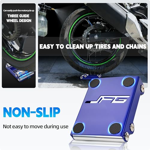 JFG RACING Motorcycle Wheel Cleaning Stand,Portable Wheel Roller Stand for Tire Cleaning & Chain Lubrication(Bikes<485 lbs & Tire Width<180 mm)-Blue - color: Blue
