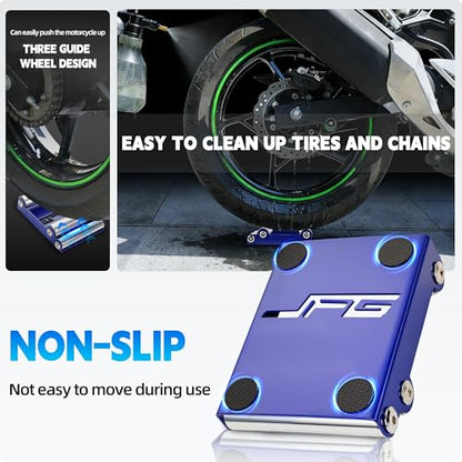 JFG RACING Motorcycle Wheel Cleaning Stand,Portable Wheel Roller Stand for Tire Cleaning & Chain Lubrication(Bikes<485 lbs & Tire Width<180 mm)-Blue - color: Blue