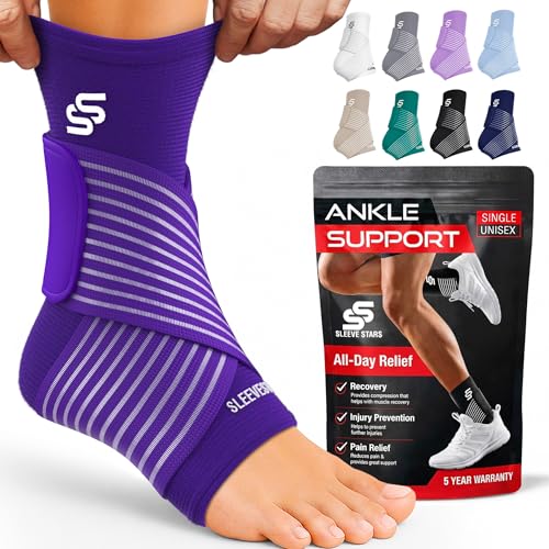 Sleeve Stars Ankle Brace for Women & Men, Ankle Wrap for Sprained Ankle, Compression Sleeve for Plantar Fasciitis Relief, Easy Customizable Support: w/Removable Strap (Single/S:9"-10"/Dark Purple) - color: Dark Purple, size: Small