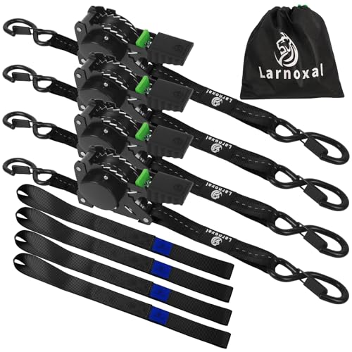 Retractable Ratchet Straps 4 Pack - 1,500 Lbs Break Strength 1 in x 10 Ft Heavy Duty Retractable Ratchet Tie Down Straps with S Hooks Set for Truck, Cargo Van, Trailer, Motorcycle (Black) - color: Black